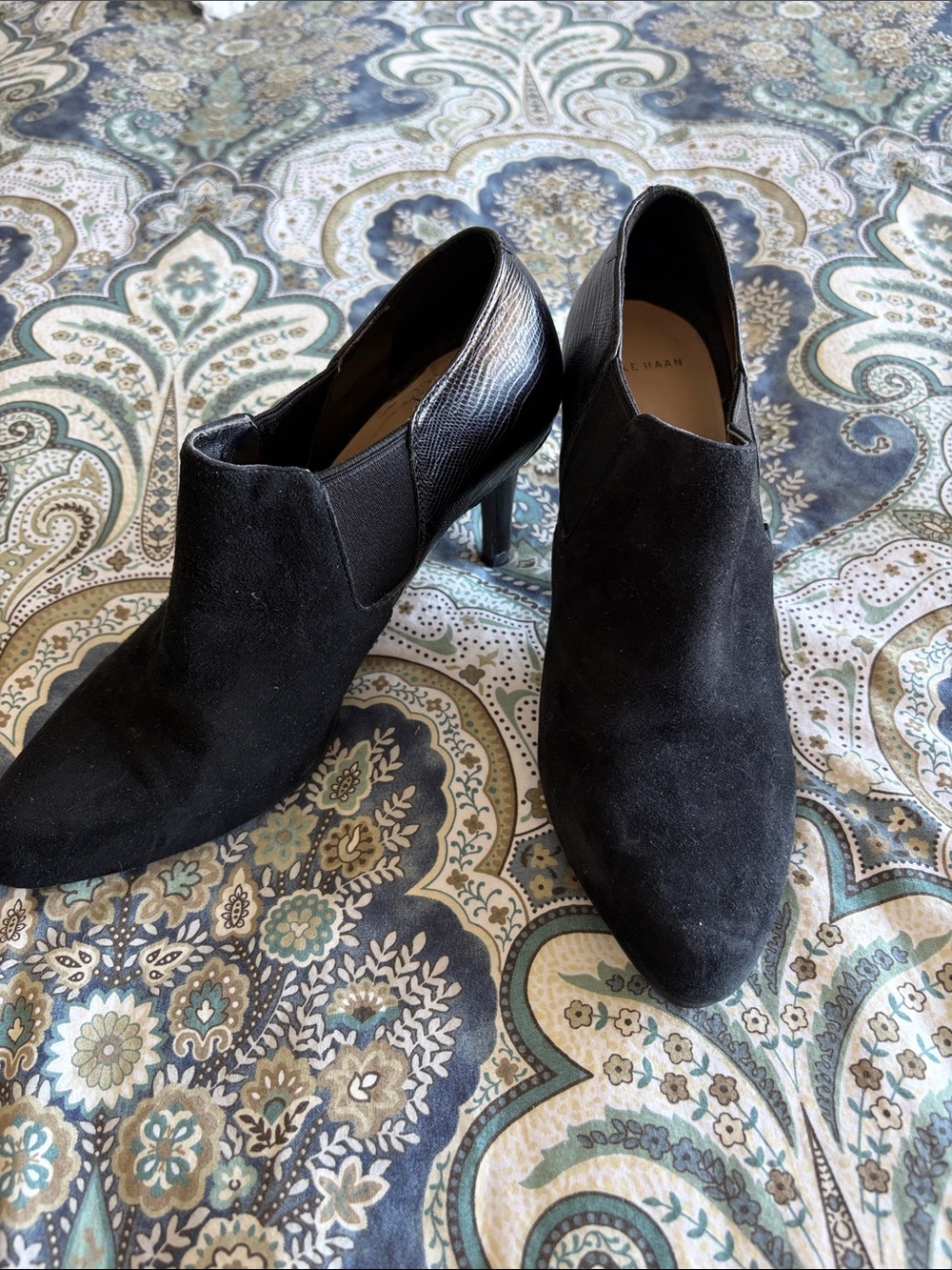 Cole Haan Black Suede Pointed-Toe Heel Booties